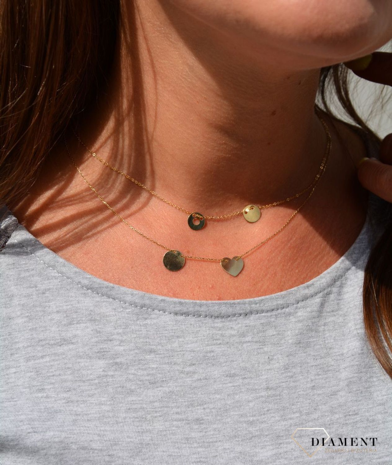 Złoty naszyjnik celebrytka 585 'serce i kółko'.jpg